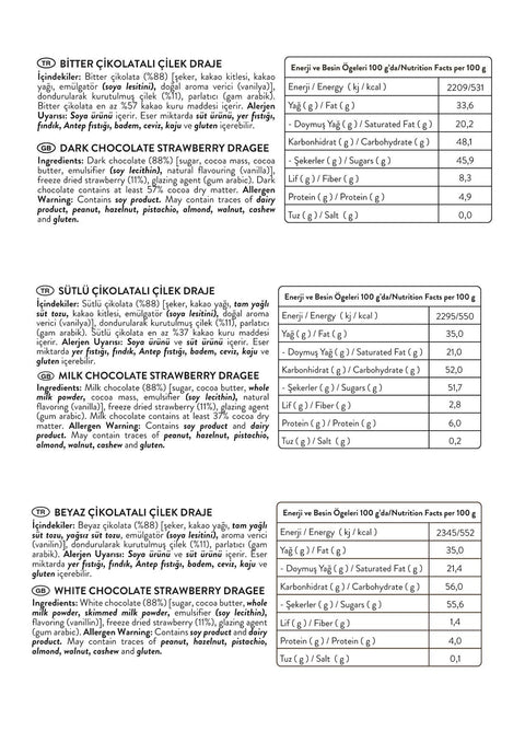 Bite Size Sütlü, Bitter, Beyaz Çikolatalı Çilek Draje, 30G x 3 Adet