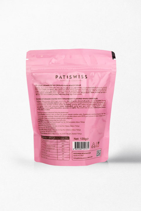 Bittebon Çilek Aromalı Beyaz Çikolatalı Bisküvi Draje, 120G