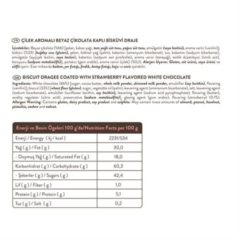 Bittebon Çilek Aromalı Beyaz Çikolatalı Bisküvi Draje, 120G