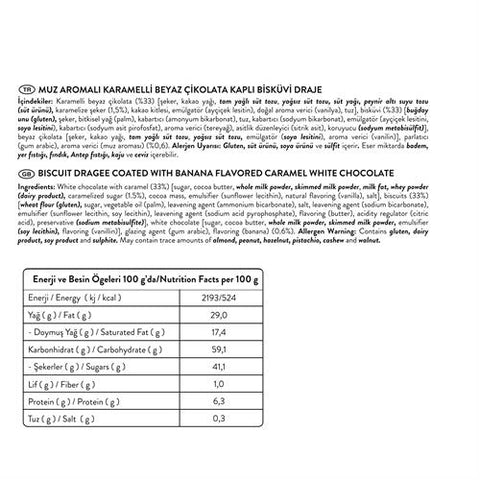 Bittebon Muz Aromalı Karamelli Beyaz Çikolatalı Bisküvi Draje, 120G