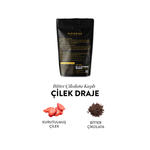 Bitter Çikolatalı Çilek Draje, 80G x 3 Adet