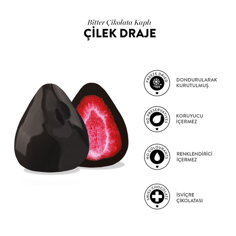 Bitter Çikolatalı Çilek Draje, 80G x 3 Adet