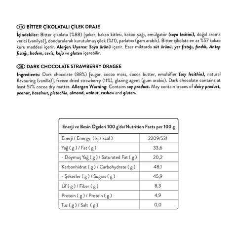 Bitter Çikolatalı Çilek Draje, 80G x 3 Adet