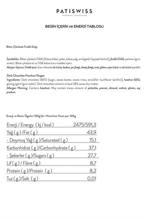 Bitter Çikolatalı Fındık Draje, 80G