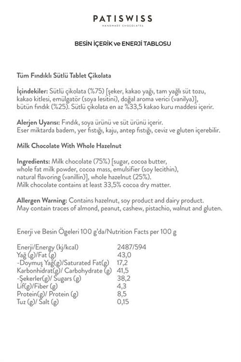 Bold Tüm Fındıklı Sütlü Tablet, 100G