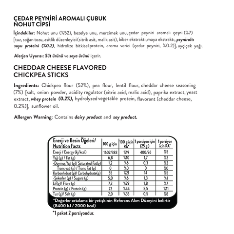 Çedar Peyniri Aromalı Çubuk Nohut Cips, 50G x 6 Adet