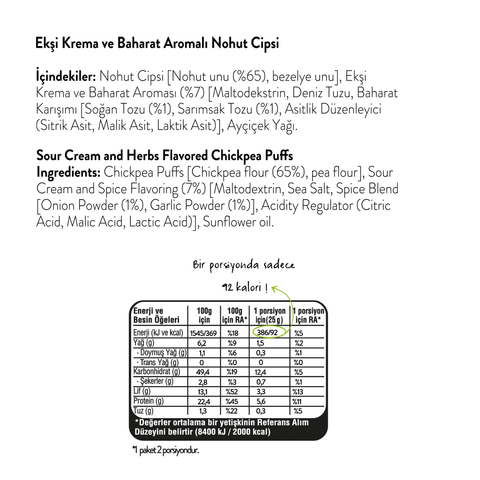 Ekşi Krema ve Baharat Aromalı Nohut Cips, 50G