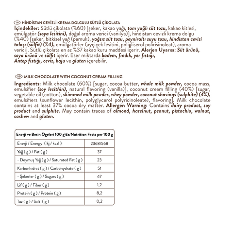 Hindistan Cevizli Krema Dolgulu Sütlü Çikolata, 240G