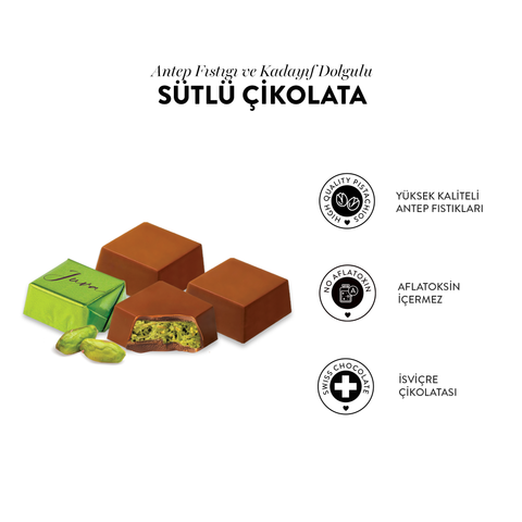 Juva Antep Fıstığı ve Kadayıf Dolgulu İkramlık Sütlü Çikolata, 250G