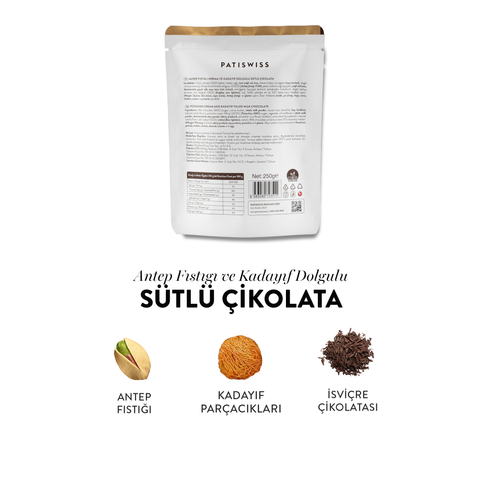 Juva Antep Fıstığı ve Kadayıf Dolgulu İkramlık Sütlü Çikolata, 250G
