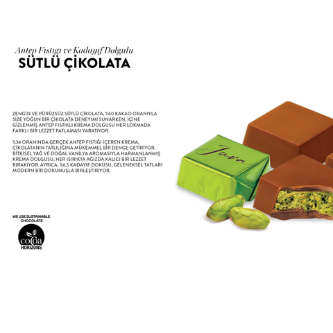 Juva Antep Fıstığı ve Kadayıf Dolgulu İkramlık Sütlü Çikolata, 250G