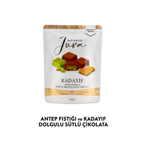 Juva Antep Fıstığı ve Kadayıf Dolgulu İkramlık Sütlü Çikolata, 250G