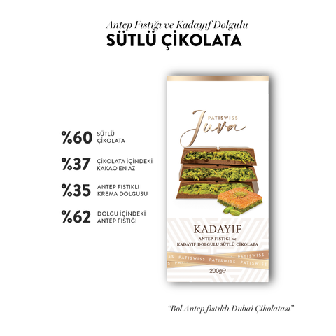 Juva Antep Fıstığı ve Kadayıflı Dubai Çikolatası, 200G