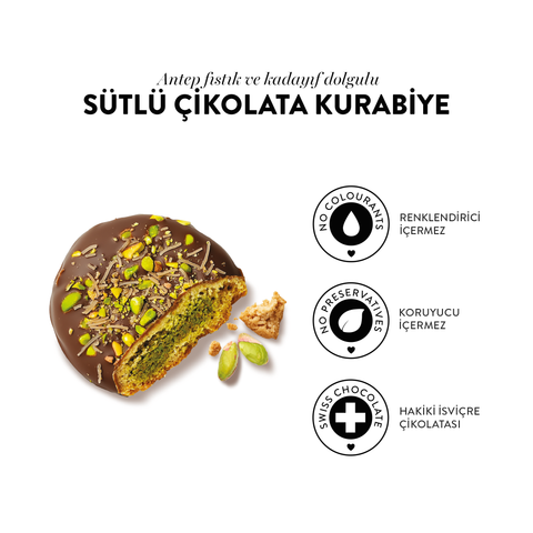 Juva Antep Fıstıklı ve Kadayıflı Sütlü Çikolatalı Kurabiye, 60G