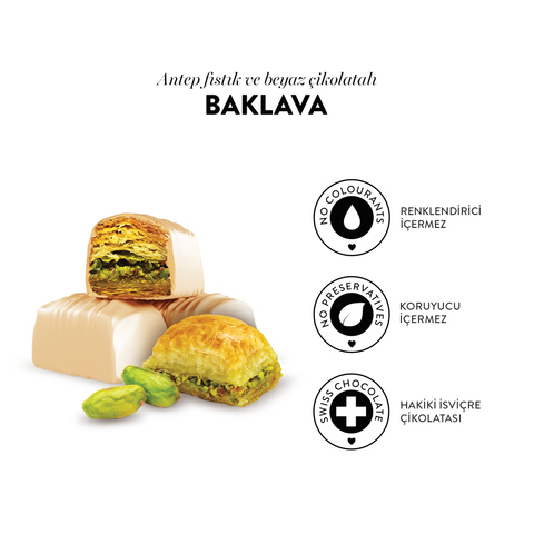 Juva Beyaz Çikolata Kaplı Antep Fıstıklı Baklava, 230G