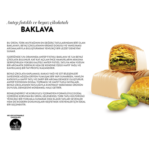 Juva Beyaz Çikolata Kaplı Antep Fıstıklı Baklava, 230G