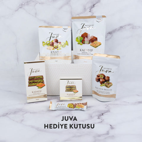 Juva Beyaz Hediye Kutusu Antep Fıstığı ve Kadayıflı Sütlü Çikolata Serisi