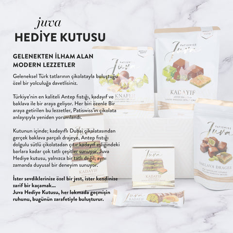 Juva Beyaz Hediye Kutusu Antep Fıstığı ve Kadayıflı Sütlü Çikolata Serisi