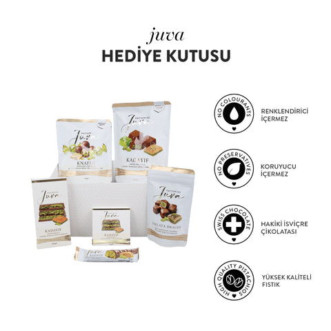 Juva Beyaz Hediye Kutusu Antep Fıstığı ve Kadayıflı Sütlü Çikolata Serisi