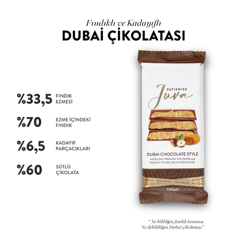 Juva Fındıklı ve Kadayıflı Dubai Çikolatası, 100G