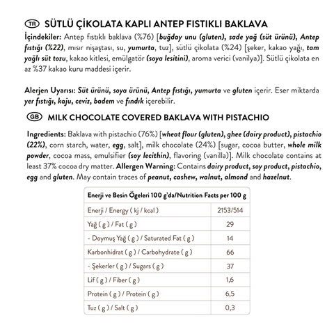 Juva Sütlü Çikolata Kaplı Antep Fıstıklı Baklava, 230G