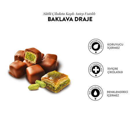 Juva Sütlü Çikolata Kaplı Antep Fıstıklı Baklava Draje, 80G