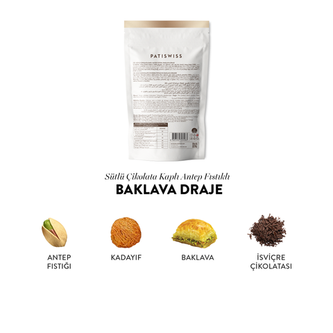 Juva Sütlü Çikolata Kaplı Antep Fıstıklı Baklava Draje, 80G