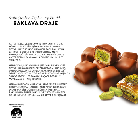 Juva Sütlü Çikolata Kaplı Antep Fıstıklı Baklava Draje, 80G