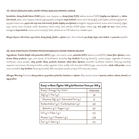 Juva Sütlü Çikolata Kaplı Antep Fıstıklı Lokum Baklava, 270G