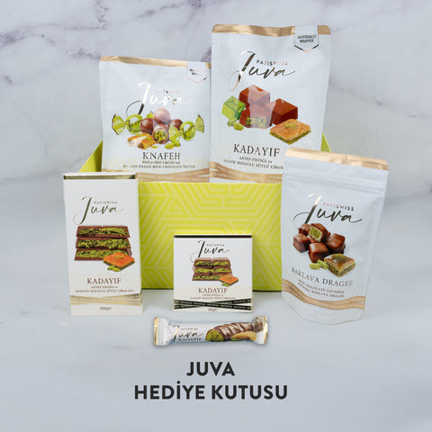 Juva Yeşil Hediye Kutusu Antep Fıstığı ve Kadayıflı Sütlü Çikolata Serisi