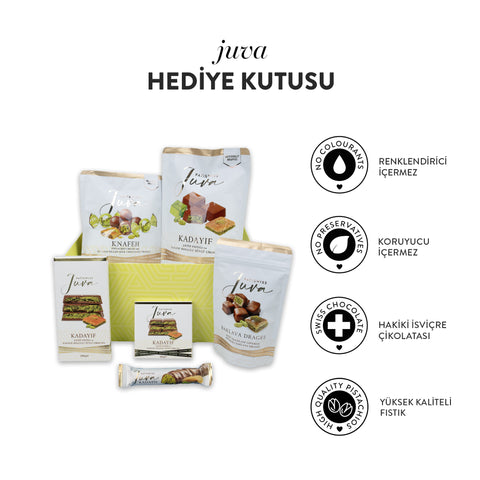 Juva Yeşil Hediye Kutusu Antep Fıstığı ve Kadayıflı Sütlü Çikolata Serisi