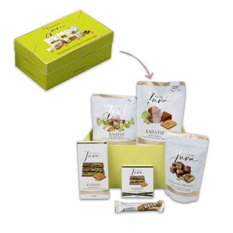Juva Yeşil Hediye Kutusu Antep Fıstığı ve Kadayıflı Sütlü Çikolata Serisi