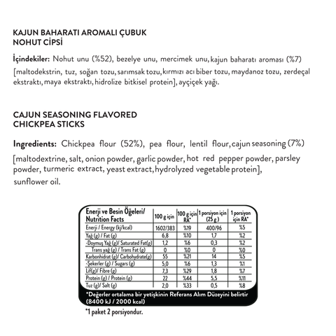 Kajun Baharatı Aromalı Çubuk Nohut Cips, 50G x 6 Adet