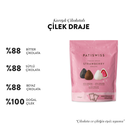 Karışık Çikolatalı İkramlık Tek Tek Paketli Çilek Draje, 150G