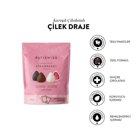 Karışık Çikolatalı İkramlık Tek Tek Paketli Çilek Draje, 150G
