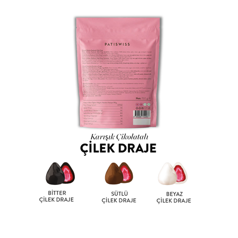 Karışık Çikolatalı İkramlık Tek Tek Paketli Çilek Draje, 150G