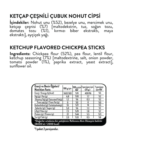 Ketçap Çeşnili Çubuk Nohut Cips, 50G