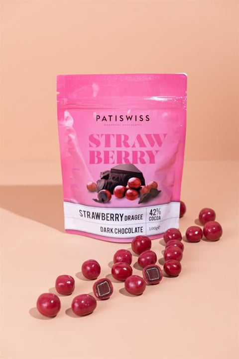 Kırmızı Renkli Bitter Çikolatalı Çilek Draje, 100G