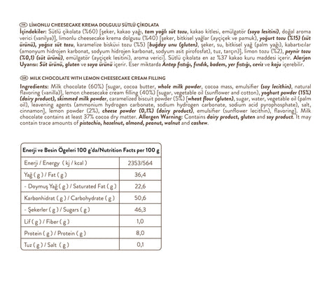 Limonlu Krema Dolgulu Sütlü Çikolata, 240G