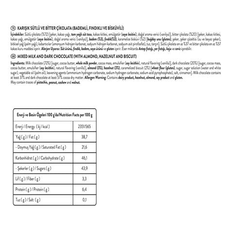 Lore Karışık Sütlü ve Bitter Çikolata, 206G