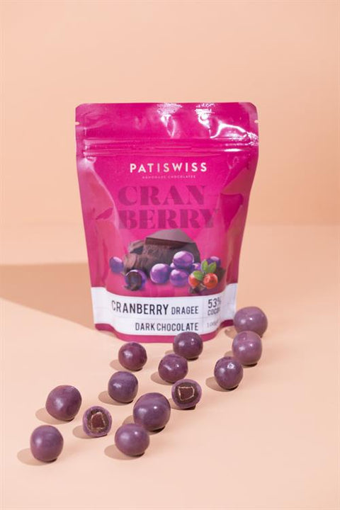 Mor Renkli Bitter Çikolata Kaplı Turna Yemişi Draje, 100G