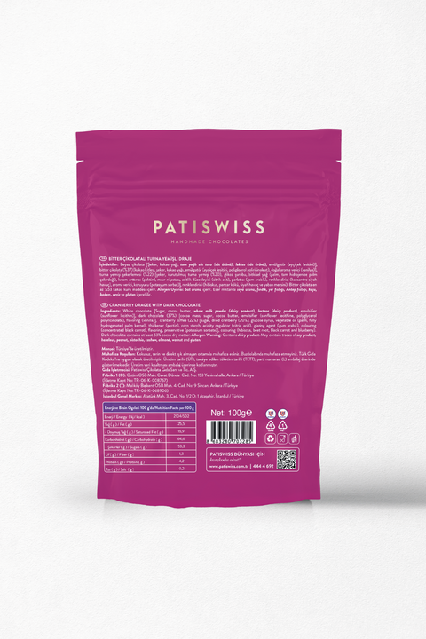 Mor Renkli Bitter Çikolata Kaplı Turna Yemişi Draje, 100G