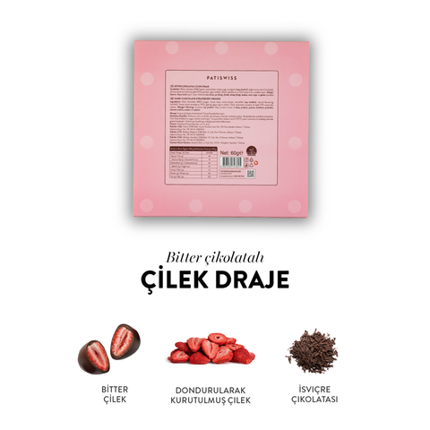 Özel Tasarım Bitter Çikolatalı Çilek Draje, 60G
