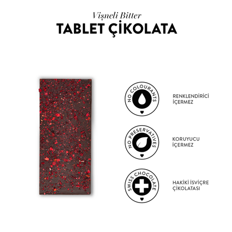Özel Tasarım Vişneli Bitter Çikolatalı Tablet, 100G