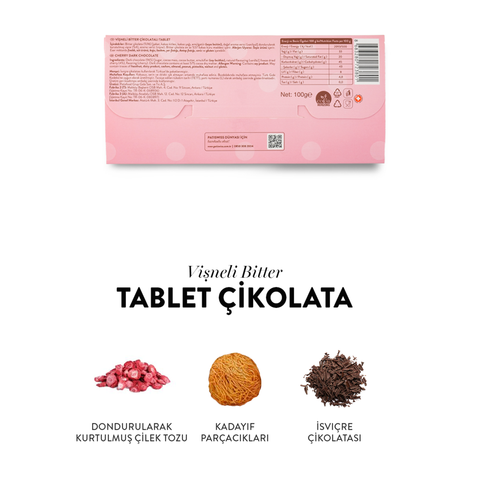 Özel Tasarım Vişneli Bitter Çikolatalı Tablet, 100G