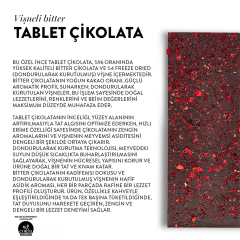 Özel Tasarım Vişneli Bitter Çikolatalı Tablet, 100G