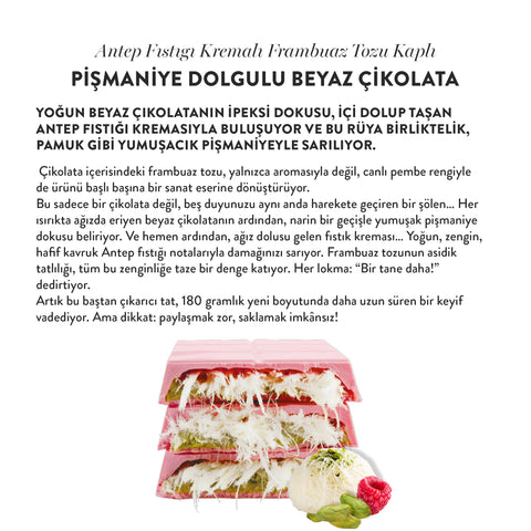 Patislove Antep Fıstığı Kremalı Ve Pişmaniye Dolgulu Frambuaz Tozlu Beyaz Çikolata, 180g
