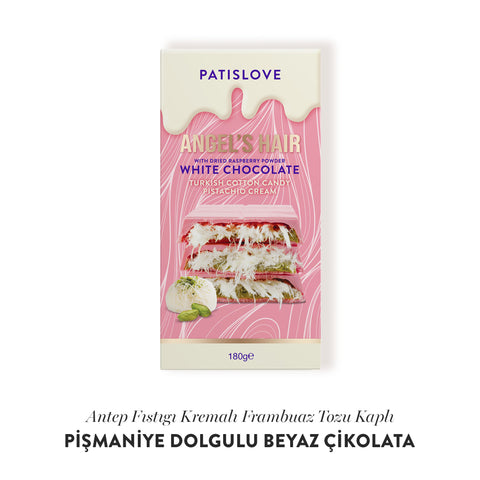 Patislove Antep Fıstığı Kremalı Ve Pişmaniye Dolgulu Frambuaz Tozlu Beyaz Çikolata, 180g