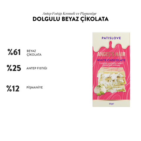 Patislove Antep Fıstığı Kremalı ve Pişmaniye Dolgulu Beyaz Çikolata, 90G