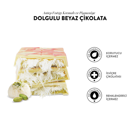 Patislove Antep Fıstığı Kremalı ve Pişmaniye Dolgulu Beyaz Çikolata, 90G
